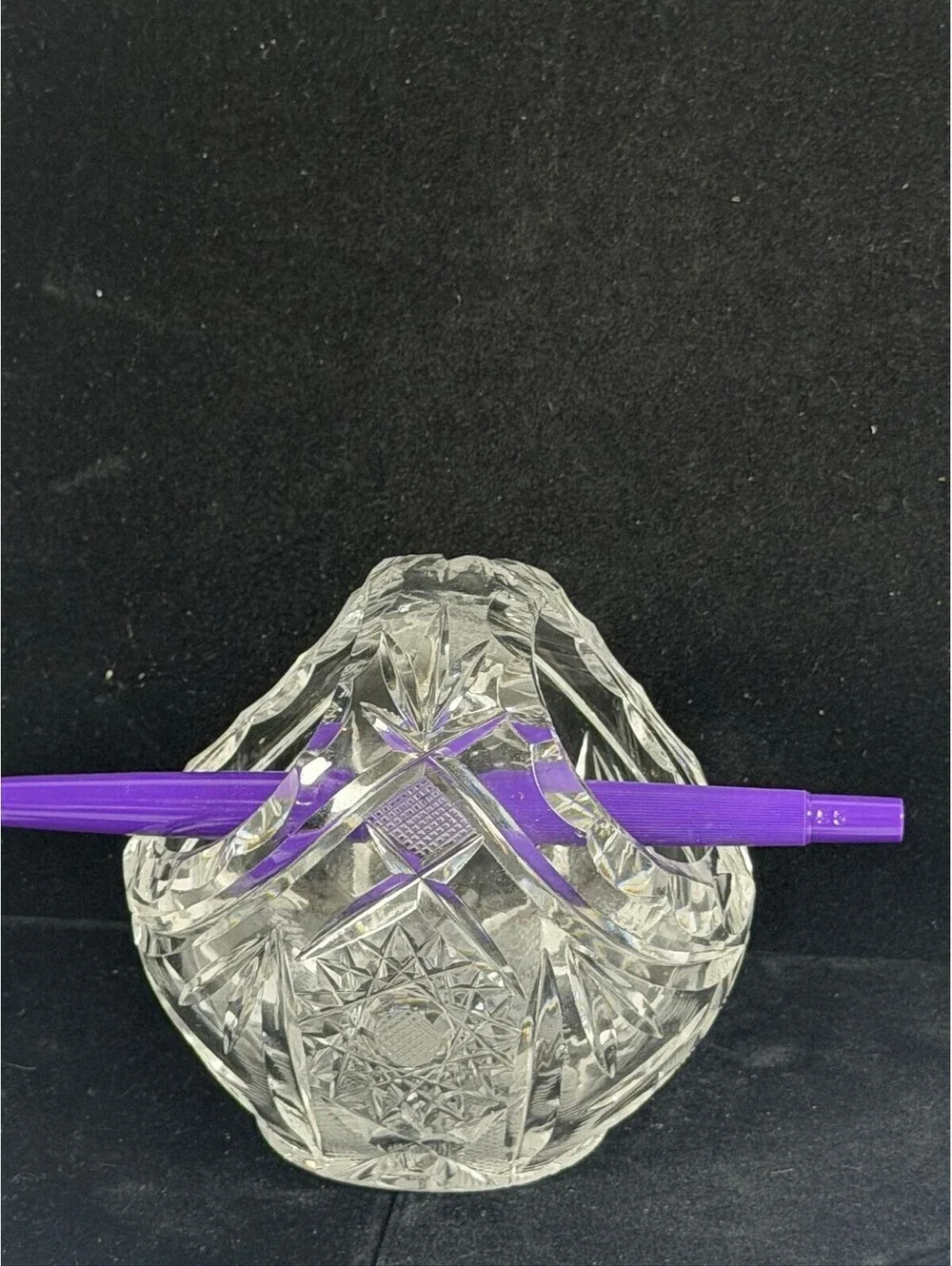 Vintage Clear Cut Glass Crystal Basket Bowl F4 Storage Location